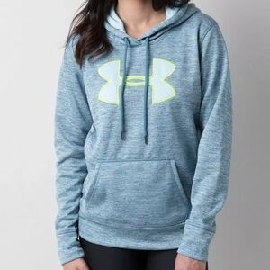 Under Armour ColdGear Blue Hoodie Neon Logo Pullover Athletic Sweatshirt
